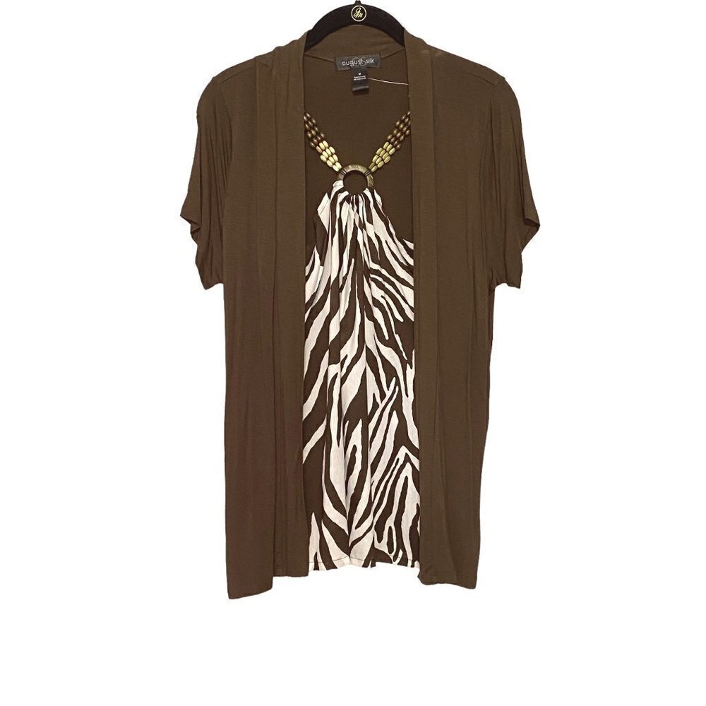 New August Silk Layered Animal Print‎ Halter Style Top Combo Women's Size Medium